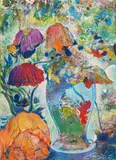 Ernst Fuchs, Floral Still Life, 2012, mixed media on paper; framed