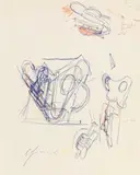 Untitled by Bruno Gironcoli, blue and red ballpoint on paper; framed, sold Jun 2019