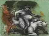 Alfred Hrdlicka, Trunkener Silen, Zyklus “Hommage à Géricault, 1991, chalk, charcoal, red chalk, pastel on light green laid paper; framed