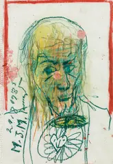 Self-Portrait by Franz Ringel, 1980, mixed media on paper; framed, sold Jun 2019