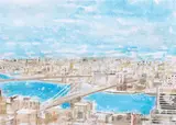 Gottfried Salzmann, Brooklyn Manhattan Bridge, watercolour on paper; framed