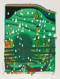 HWG 57 by Friedensreich Hundertwasser, 1972, Silk screen in 21 colours, including 2 phosphorescent, with metal imprints in 2 colours, sold Jun 2019