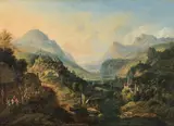 Joseph Orient, Ideal landscape with farmer's fair, oil on panel