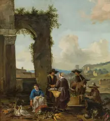 Hendrick Mommers, Market scene in a southern landscape, oil on canvas