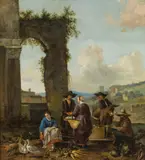 Hendrick Mommers, Market scene in a southern landscape, oil on canvas
