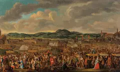 Franz Michael Schmidt, Market scene in front of a city, oil on canvas