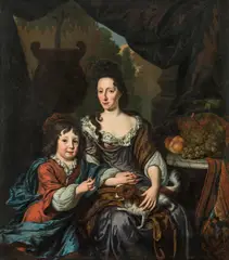 Michiel van Musscher, Lady with child and dog, c. 1686, oil on canvas