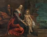 Pieter van Avont, The Holy family with a parrot, oil on copper