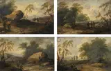 Landscape with staffage (mixed lot 4 pieces) by Johann Christian Brand, oil on panel, sold Apr 2019