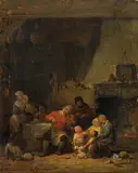 Ferdinand de Braekeleer, Company with violin player, oil on panel