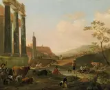 Johannes van der Bent, Italian landscape with shepherds, oil on canvas