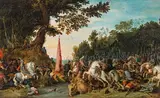 Pieter Meulener, Cavalry battle in a wooded landscape, oil on panel
