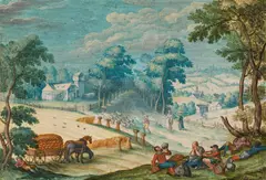 Frans Boels, Rest during the grain harvest (Allegory of Summer), gouache on paper on wood