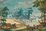 Frans Boels, Rest during the grain harvest (Allegory of Summer), gouache on paper on wood