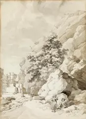 Jakob Matthias Schmutzer, Family in front of mountainous landscape, 1804, pen in black, wash