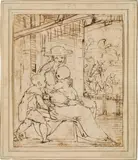 Luca Cambiaso, Madonna with straw hat, pen in brown, partly over pencil, mounted, framed