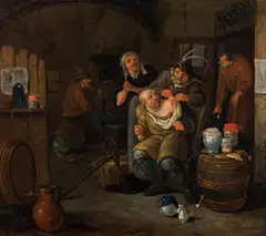 At the doctor's by Egbert van Heemskerck, oil on canvas, sold Apr 2019