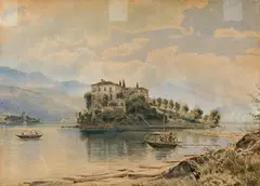 Jakob Alt, Isola San Giovanni in Lago Maggiore, view from Verbana, watercolour on paper
