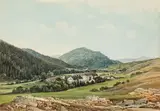 Thomas Ender, Farmstead in a hilly landscape, watercolour on paper
