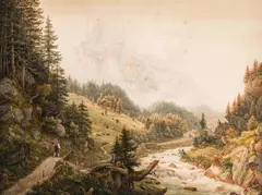 Joseph Mayer-Attenhofer, Mountain landscape with torrent, 1828, watercolour on paper