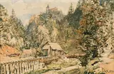 Rudolf von Alt, Castle ruin Gutenstein with sawmill at the Steinapiesting