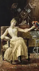 Ernst Klimt, Lady with parrot, 1889, watercolour on paper
