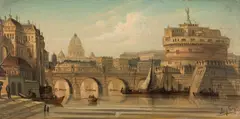 Rome, View of Castel Sant'Angelo by August von Siegen, oil on panel, sold Apr 2019