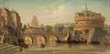 August von Siegen, Rome, View of Castel Sant'Angelo, oil on panel