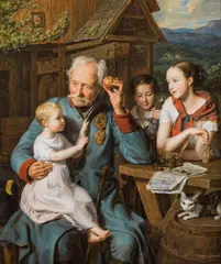 Ferdinand Georg Waldmüller, Old invalid with children, 1827, oil on panel