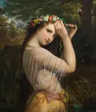 Franz Russ the Elder, Girl with flower hair wreath, oil on canvas