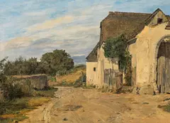 Ferdinand Georg Waldmüller, Country road with a farm in Hinterbrühl (?), c. 1850, oil on canvas