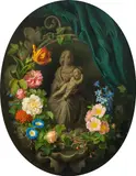 Josef Lauer, Stone niche with Madonna and flower garland, 1854, oil on canvas