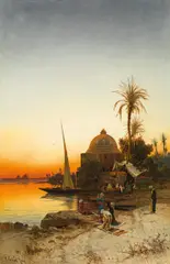 Hermann D. Salomon Corrodi, Evening at the Nile near Gizeh, oil on canvas