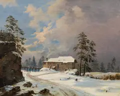 Winter landscape with mill by Markus Pernhart, c. 1847, oil on canvas, sold Apr 2019