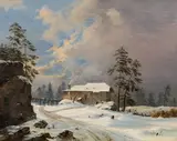 Markus Pernhart, Winter landscape with mill, c. 1847, oil on canvas