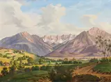 Markus Pernhart, Maria Rain with view of the Koschuta in Carinthia, oil on canvas