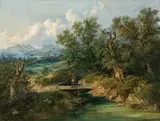 Franz Barbarini, Mountain landscape with village at the river, 1845, oil on canvas