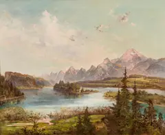 Jakob Canciani, Lake Faak with Mittagskogel and Karawanks, oil on canvas