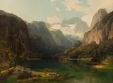 Carl Jungheim, Gosau lake with view at the Dachstein, oil on canvas