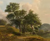Joseph Höger, Landscape with grove of trees, oil on cardboard