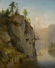 Anton Hansch, Mountain lake in the Salzkammergut, oil on cardboard