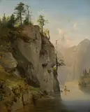 Anton Hansch, Mountain lake in the Salzkammergut, oil on cardboard
