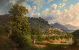 Guido Hampe, River landscape with ruins, 1855, oil on canvas