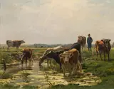 Václav Brožík, Cows at the ford, oil on canvas