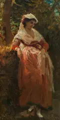 Woman in a red dress by Karl von Blaas, 1877, oil on canvas, sold Apr 2019