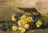 Marie Egner, Tea roses and violets, c. 1879, oil on panel