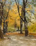 Hugo Darnaut, Autumn park landscape, oil on canvas