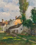 Bertha von Tarnóczy, Cottage with poplar, oil on canvas