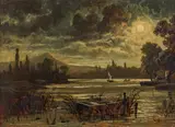 Theodor von Hörmann, Lakeside landscape by moonlight