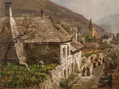 Stefan Simony, Spring in Spitz at the Danube in the Wachau, oil on cardboard on plate